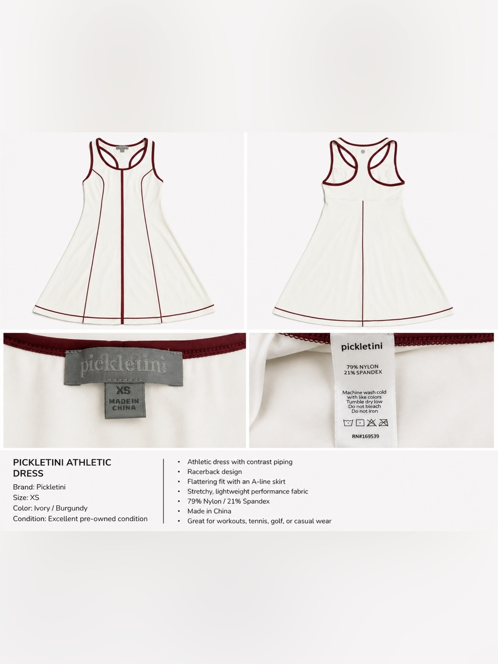 Women's White Racerback Mini Dress with Maroon Piping